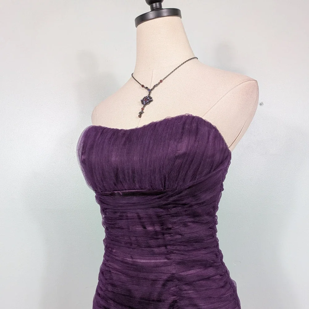 Prom Dress Maxi Gown 4 Purple Mermaid Ruffle Tulle Glam Y2K Princess Strapless